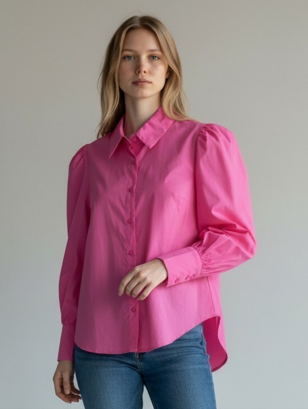 Vanessa Scott Made In Italy Cotton Fuchsia Button Down Shirt